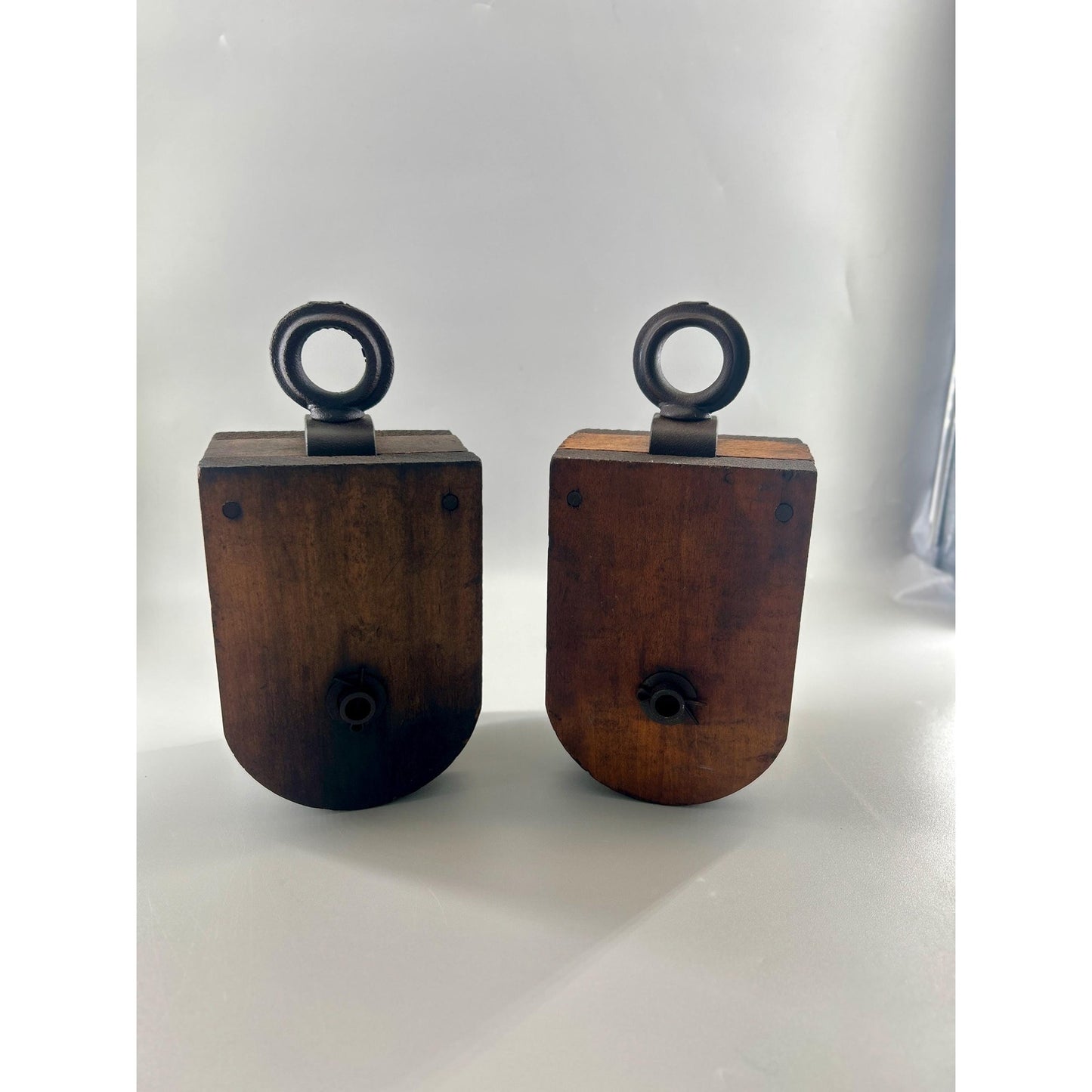 Antique Wooden Barn Pulley Block Pair Primitive Farm Hay Trolley Pulleys Rustic Industrial Farmhouse Decor Architectural Salvage