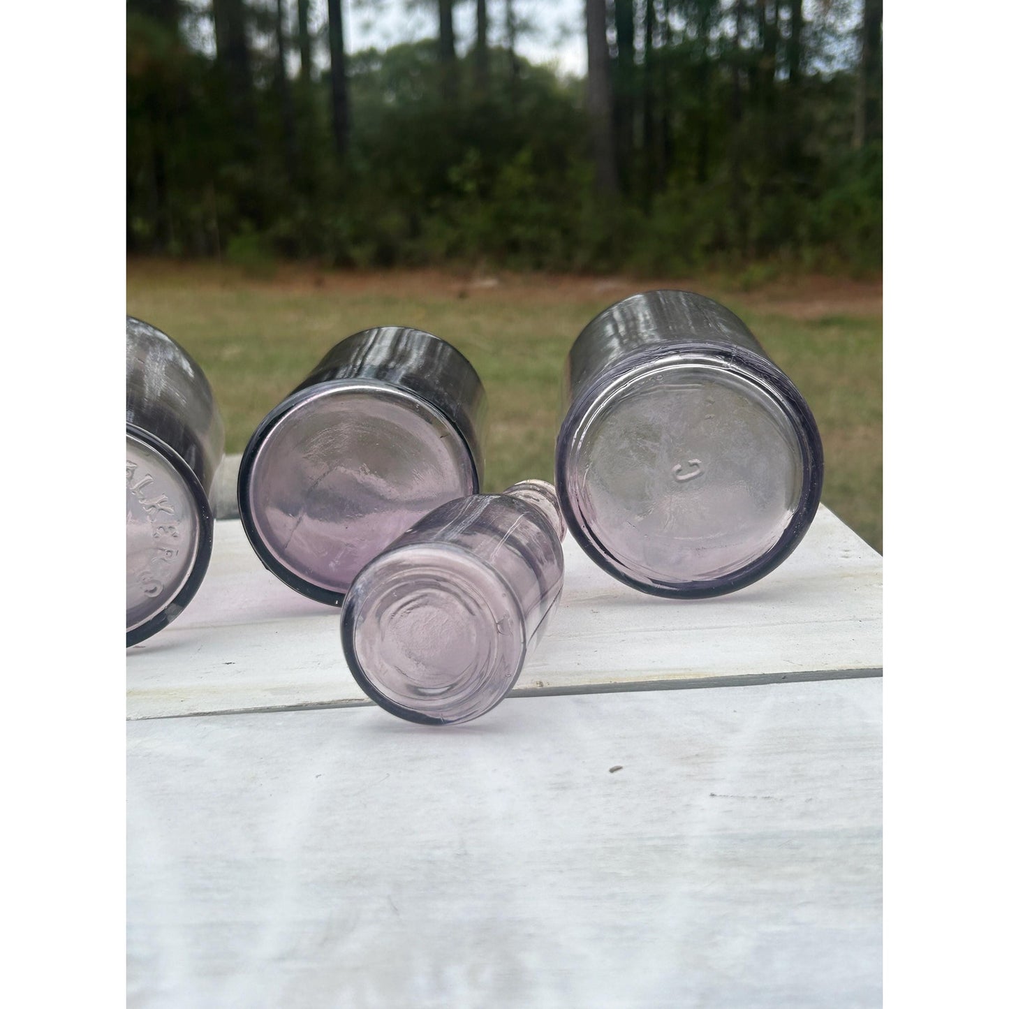 Set of 4 Antique Purple Glass Bottles Sun Co Early 1900s Hand Blown Apothecary Bottles Collectible Display
