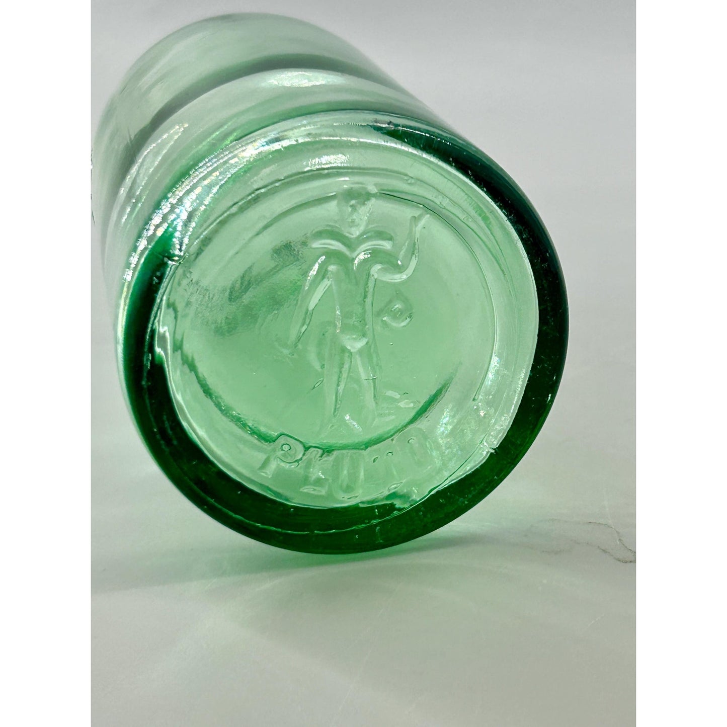 Antique Pluto Water Bottle America’s Physic Devil Logo Base Embossed Aqua Green Mineral Water c1920s