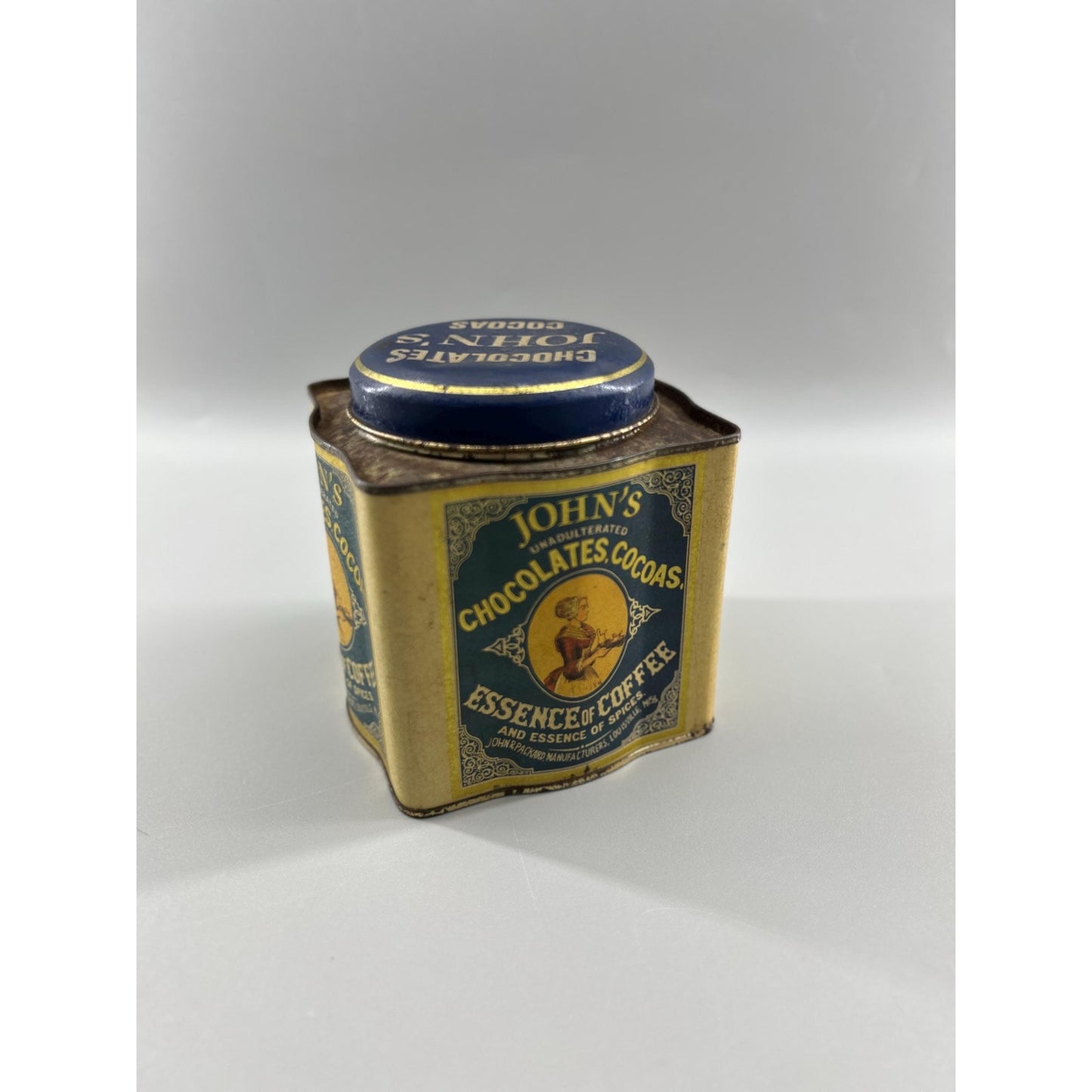 Antique John Packard Essence of Coffee Tin Victorian Advertising Louisville KY