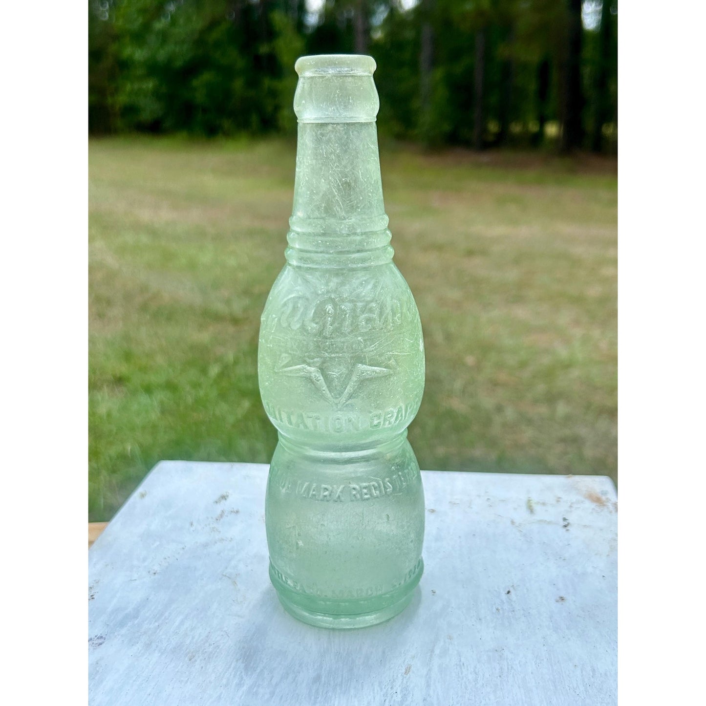 Antique NuGrape Soda Bottle, Savannah Georgia, Embossed 6 oz Green Glass, Patented March 9 1920 . Scarce vintage bottle. Savannah , GA