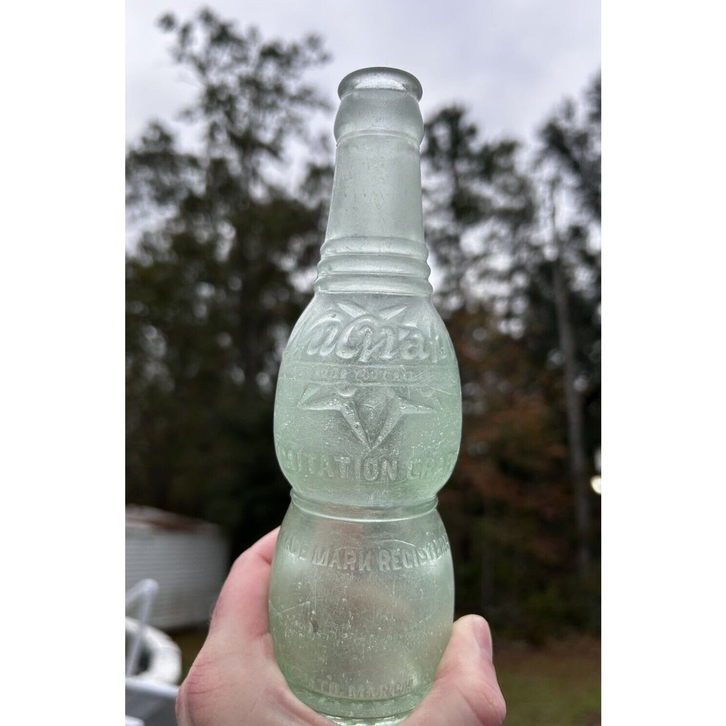 Antique NuGrape embossed soda bottle, Savannah Georgia base, aqua glass