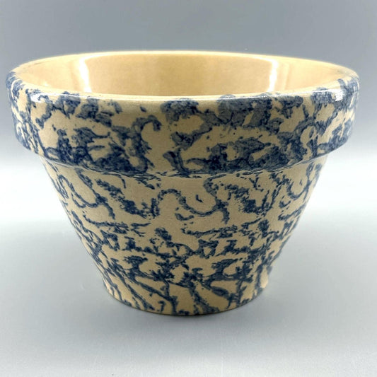 Roseville Ohio Spongeware Bowl — Blue Spatterware — Vintage Serving / Mixing Bowl — Farmhouse Pottery
