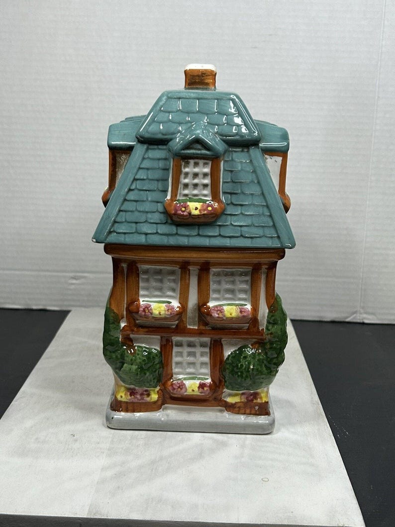 Vintage 1999 Sherwood Brands Bakery Building Cookie Jar, Ceramic Cottage Kitchen image 7