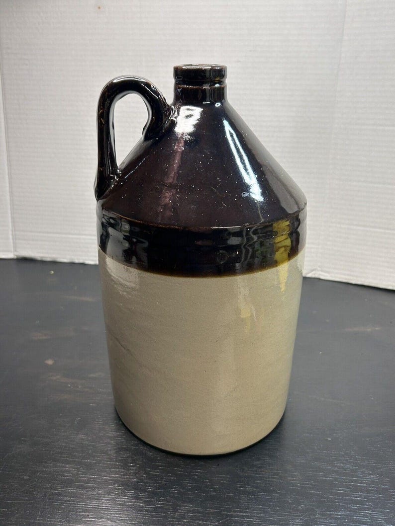 Antique 1850s Stoneware Whiskey Jug – Dark Albany Slip Galaxy Glaze, Pre-Civil War image 1