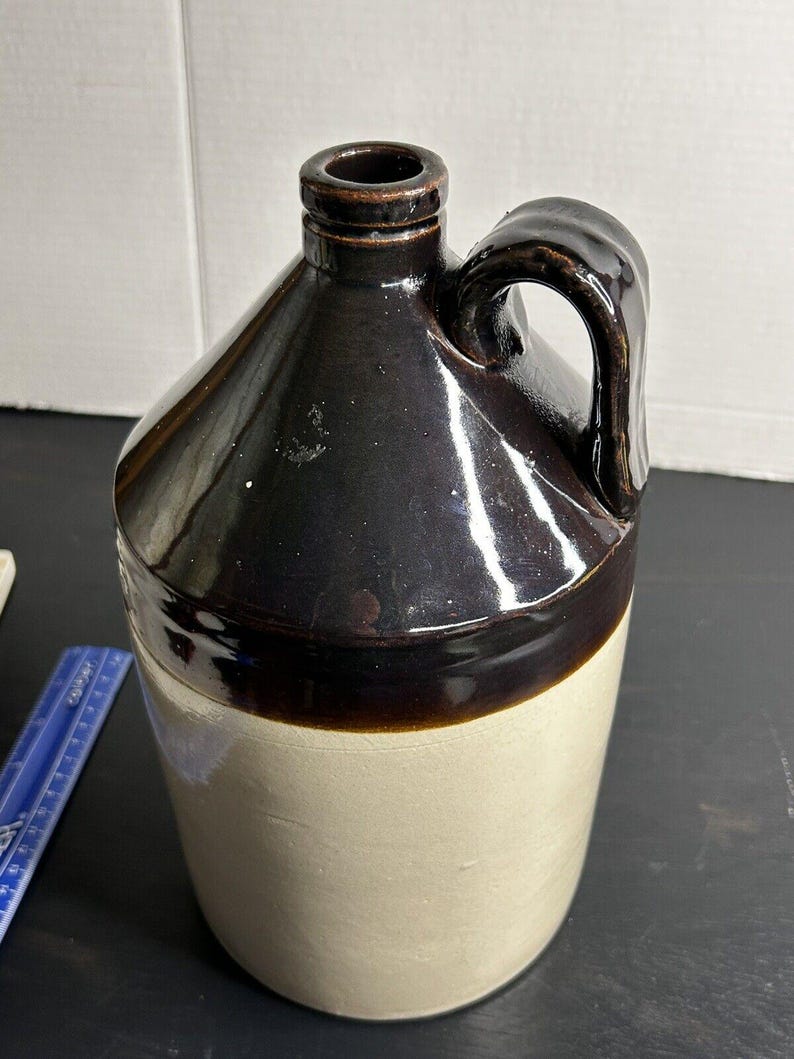 Antique 1850s Stoneware Whiskey Jug – Dark Albany Slip Galaxy Glaze, Pre-Civil War image 5