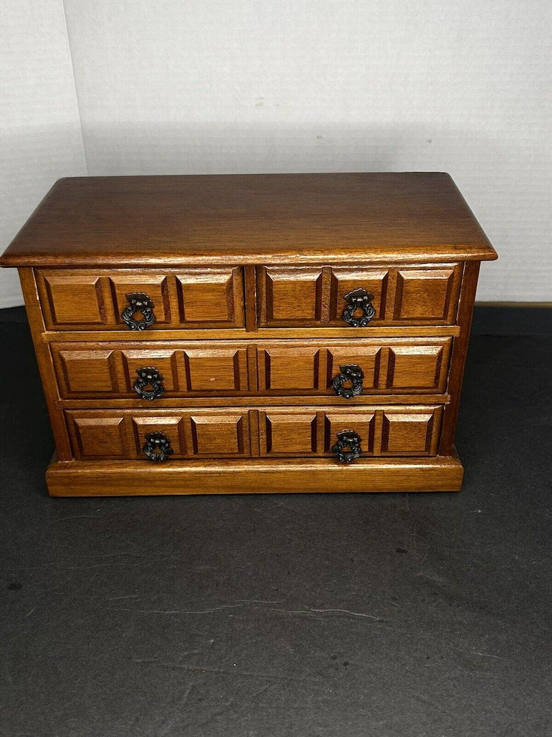 1970s Wooden Music Jewelry Box with 4 Drawers – Vintage Wood Organizer, Mid Century Bedroom Storage image 2