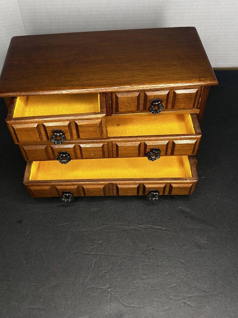 1970s Wooden Music Jewelry Box with 4 Drawers – Vintage Wood Organizer, Mid Century Bedroom Storage image 4