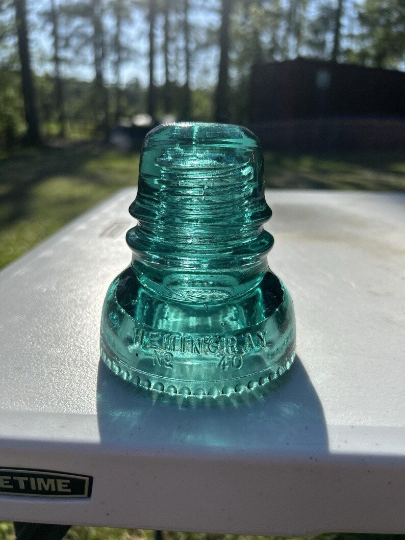 Antique Hemingray Aqua Green Petticoat Insulator Bubbles Swirls Throughout 3.75 Inch Telegraph Line image 1