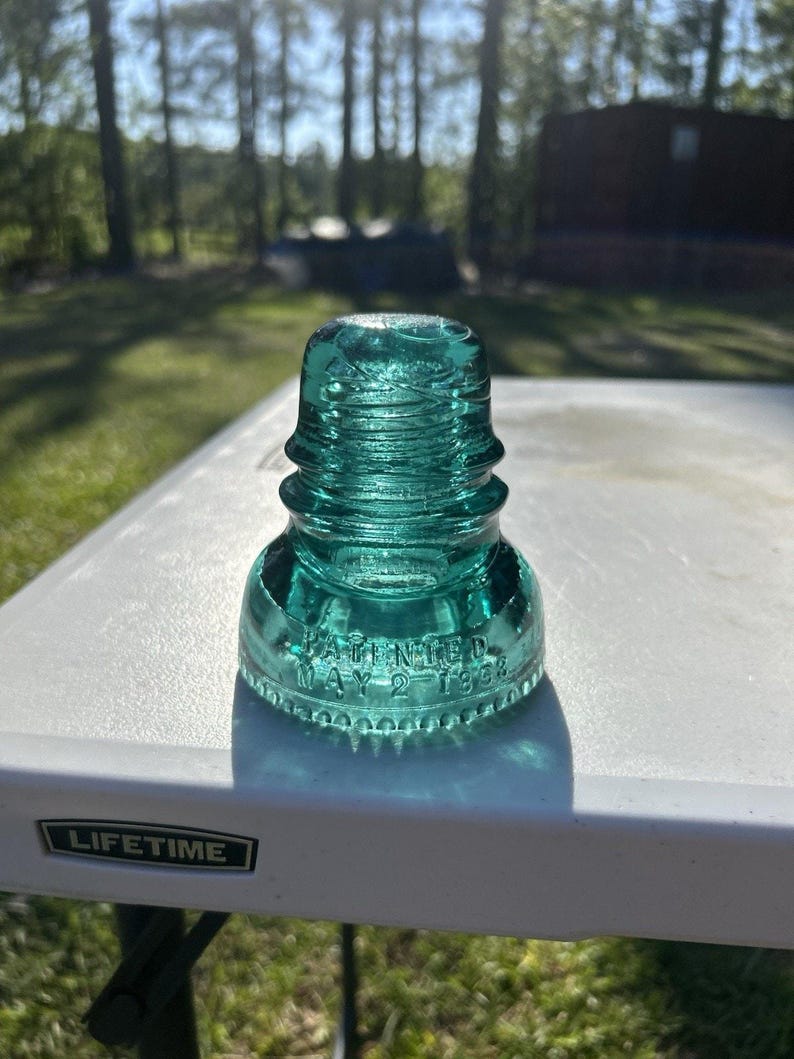 Antique Hemingray Aqua Green Petticoat Insulator Bubbles Swirls Throughout 3.75 Inch Telegraph Line image 2
