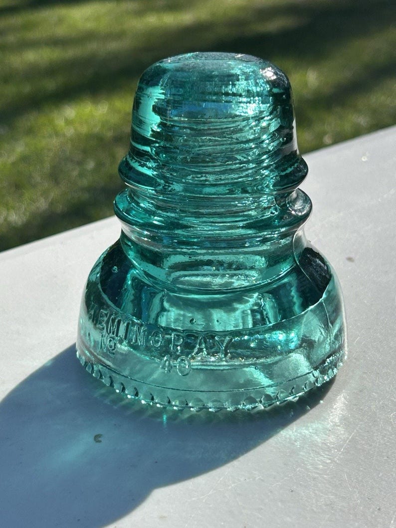 Antique Hemingray Aqua Green Petticoat Insulator Bubbles Swirls Throughout 3.75 Inch Telegraph Line image 3