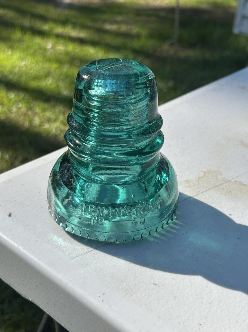 Antique Hemingray Aqua Green Petticoat Insulator Bubbles Swirls Throughout 3.75 Inch Telegraph Line image 4