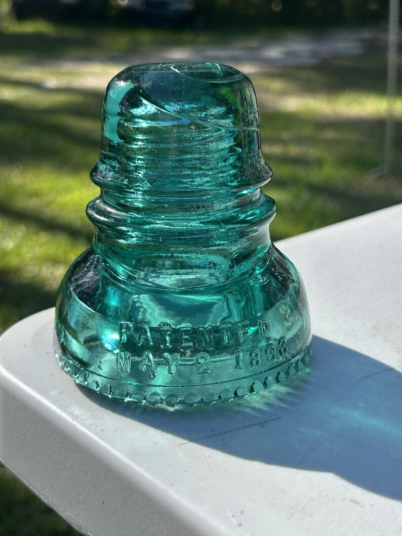 Antique Hemingray Aqua Green Petticoat Insulator Bubbles Swirls Throughout 3.75 Inch Telegraph Line image 7