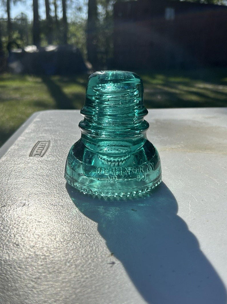 Antique Hemingray Aqua Green Petticoat Insulator Bubbles Swirls Throughout 3.75 Inch Telegraph Line image 9