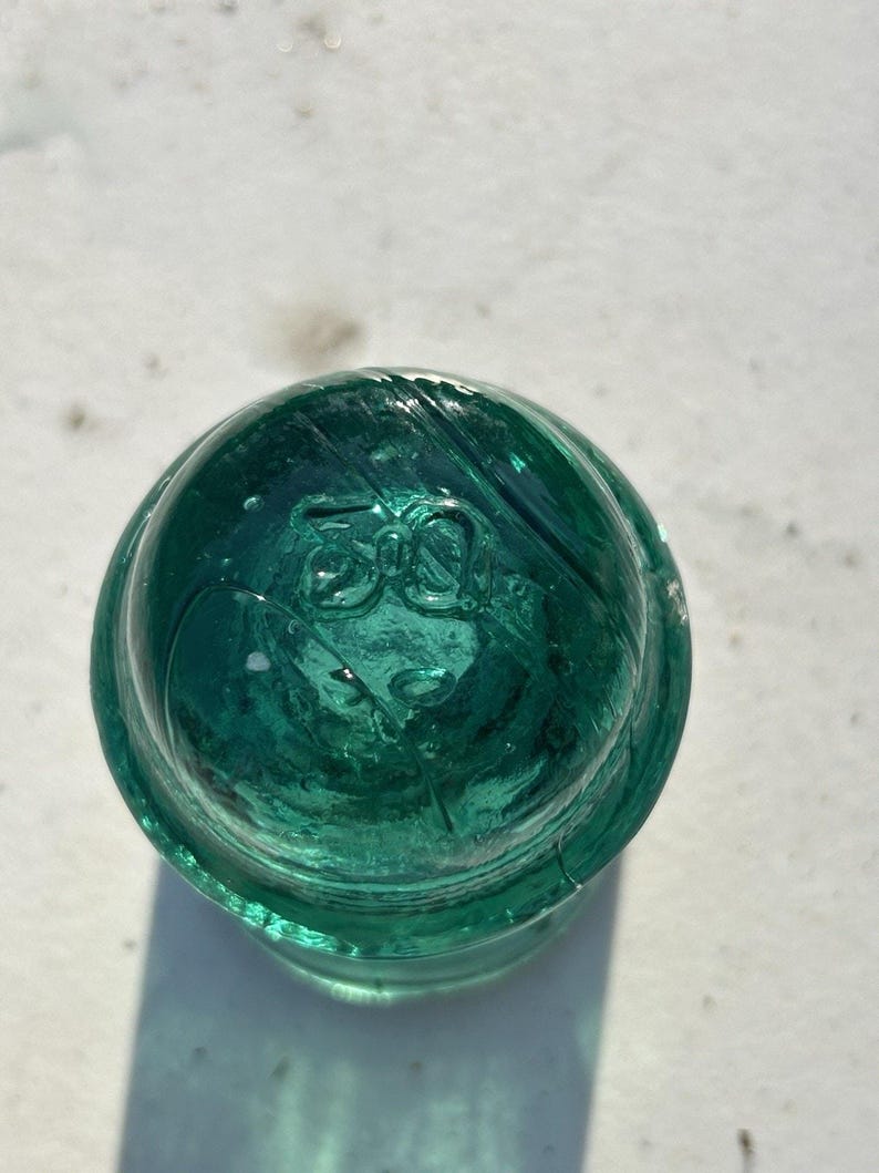 Brookfield Emerald Green Glass Insulator, Bubbled Beehive Telegraph, Early 1900s image 5