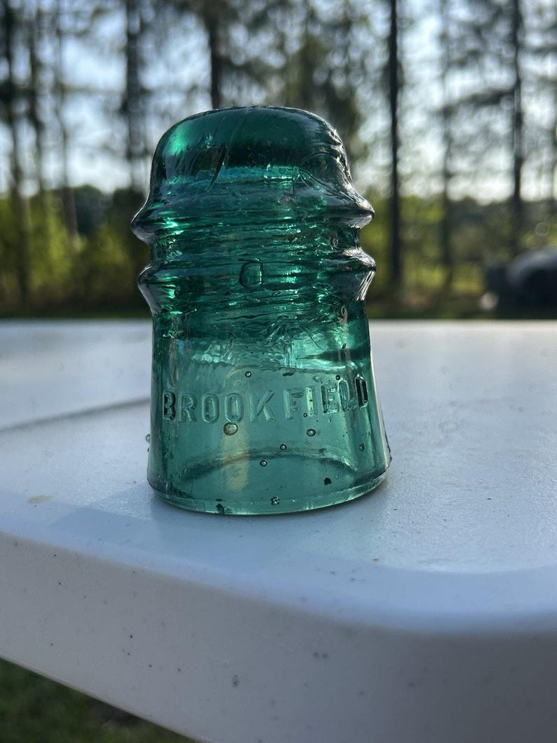 Brookfield Emerald Green Glass Insulator, Bubbled Beehive Telegraph, Early 1900s image 8