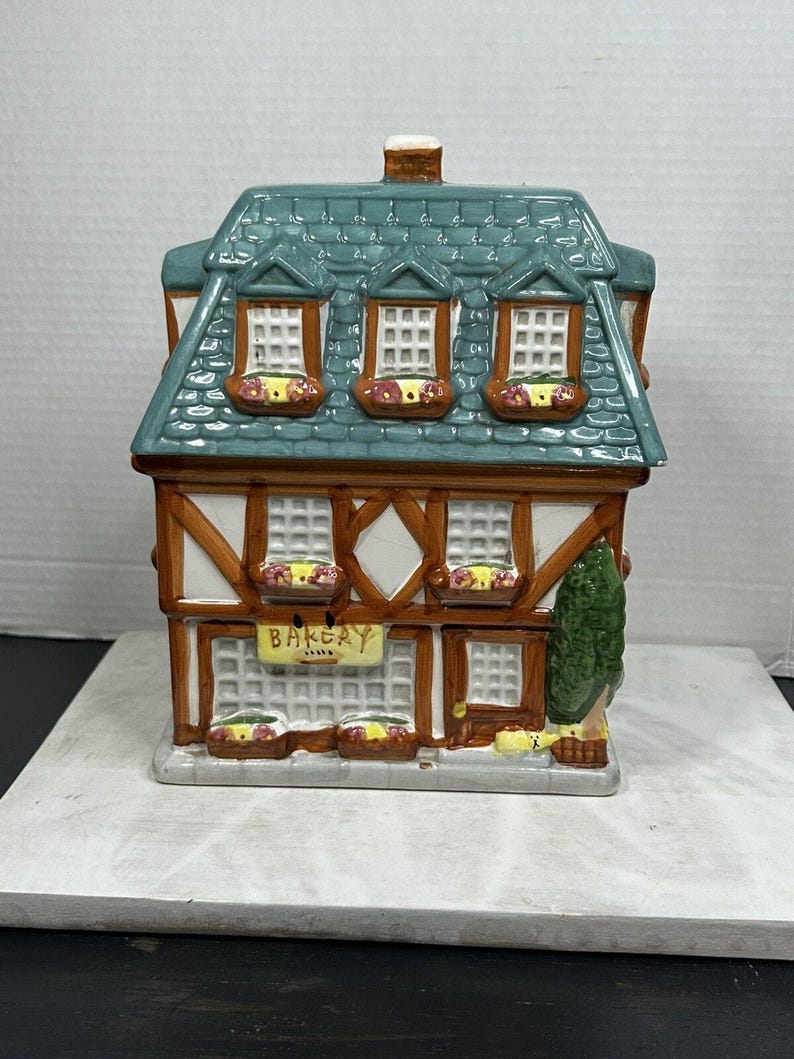 Vintage 1999 Sherwood Brands Bakery Building Cookie Jar, Ceramic Cottage Kitchen image 3