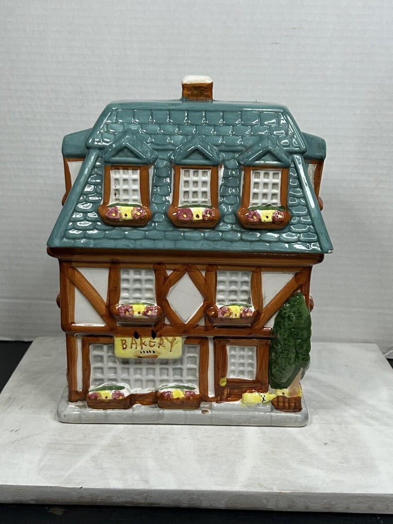 Vintage 1999 Sherwood Brands Bakery Building Cookie Jar, Ceramic Cottage Kitchen image 5