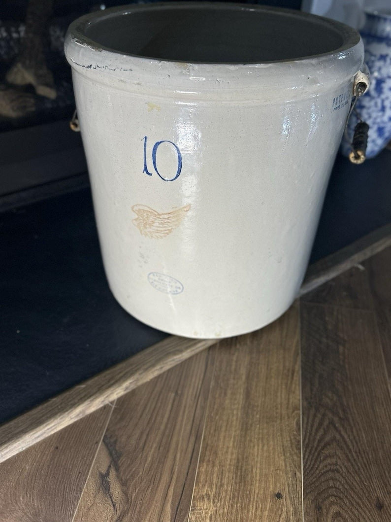 Red Wing 10-Gallon Stoneware Crock, Cobalt '10' & Red Wing Mark, Salt Glaze with Handles image 8