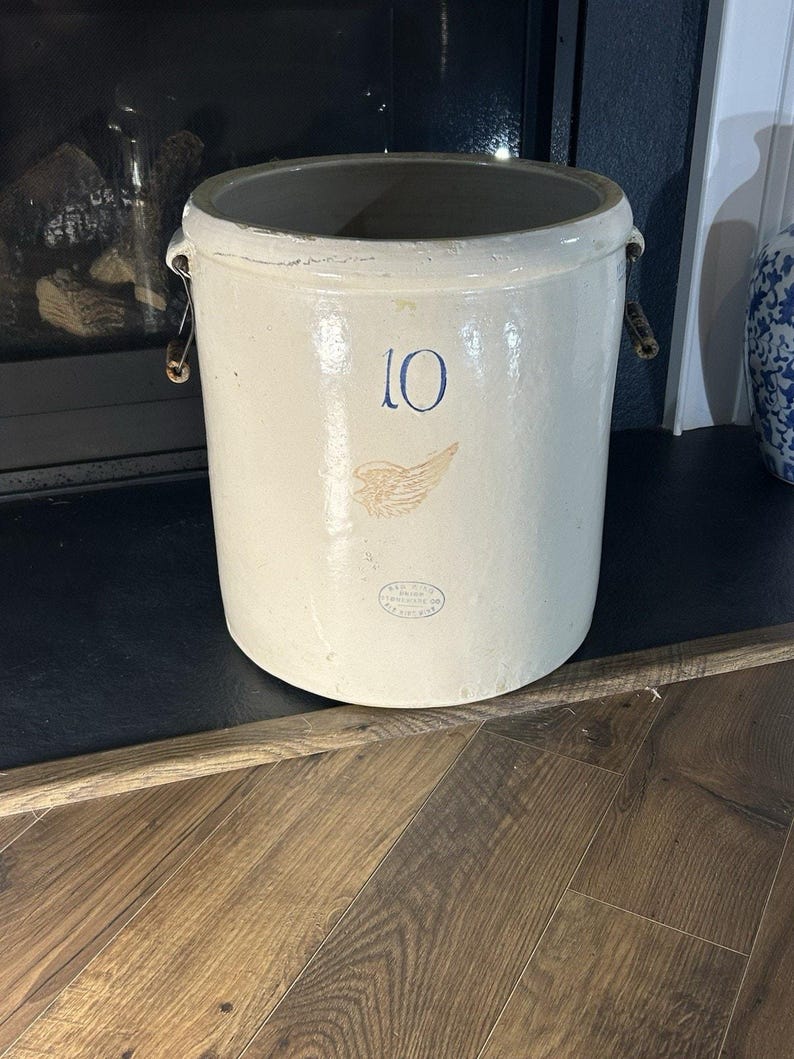 Red Wing 10-Gallon Stoneware Crock, Cobalt '10' & Red Wing Mark, Salt Glaze with Handles image 9