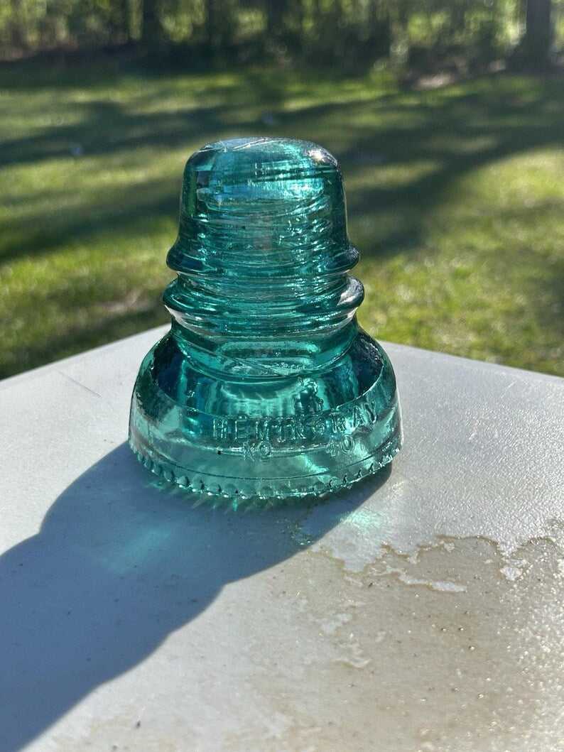 Antique Hemingray Aqua Green Petticoat Insulator Bubbles Swirls Throughout 3.75 Inch Telegraph Line image 5