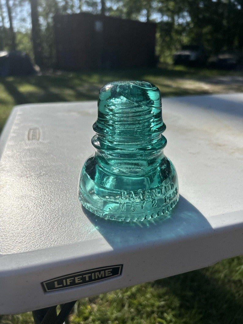 Antique Hemingray Aqua Green Petticoat Insulator Bubbles Swirls Throughout 3.75 Inch Telegraph Line image 8