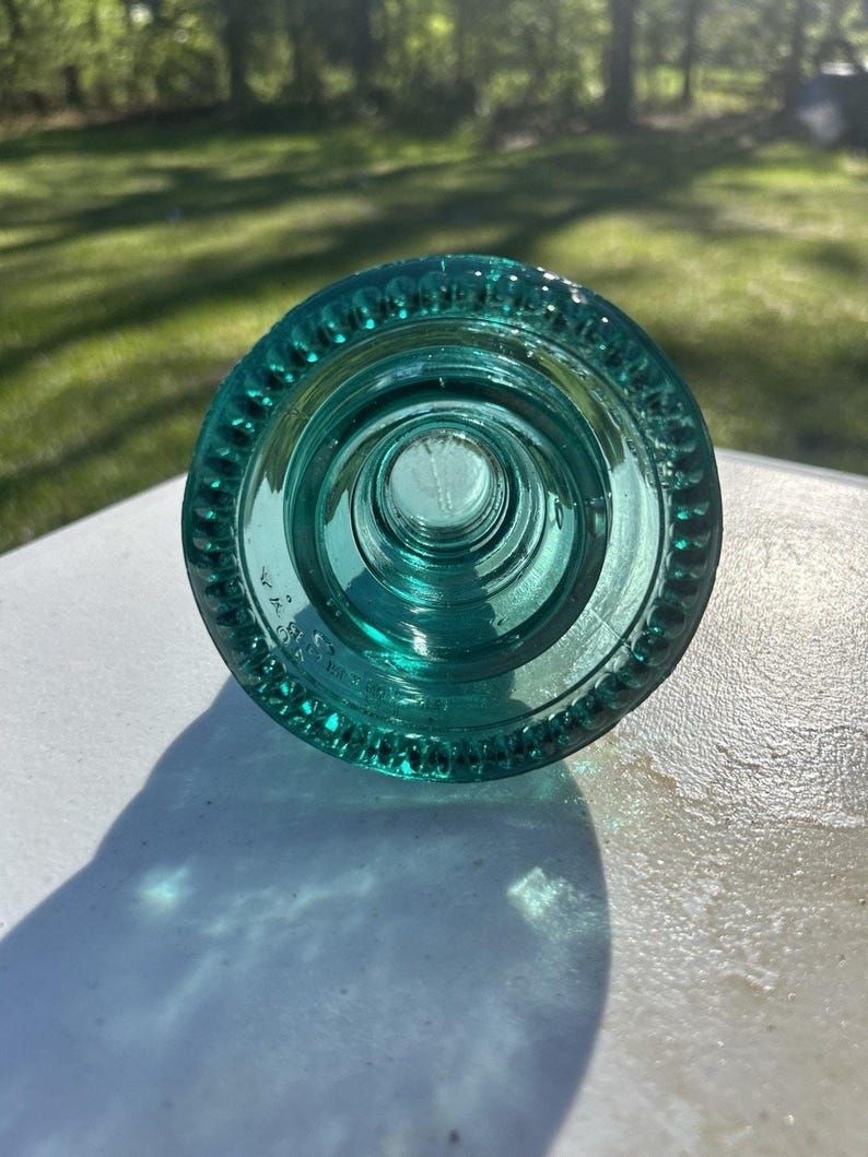 Antique Hemingray Aqua Green Petticoat Insulator Bubbles Swirls Throughout 3.75 Inch Telegraph Line image 10