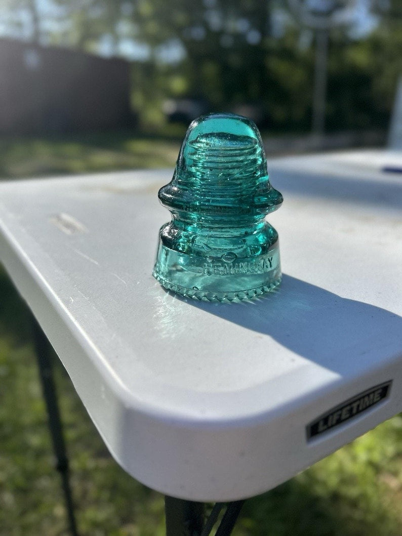 Antique Hemingray H.G.Co Aqua Insulator 1893 Patent Sharp Drip Points Deep Aqua-Green Prism Base image 7