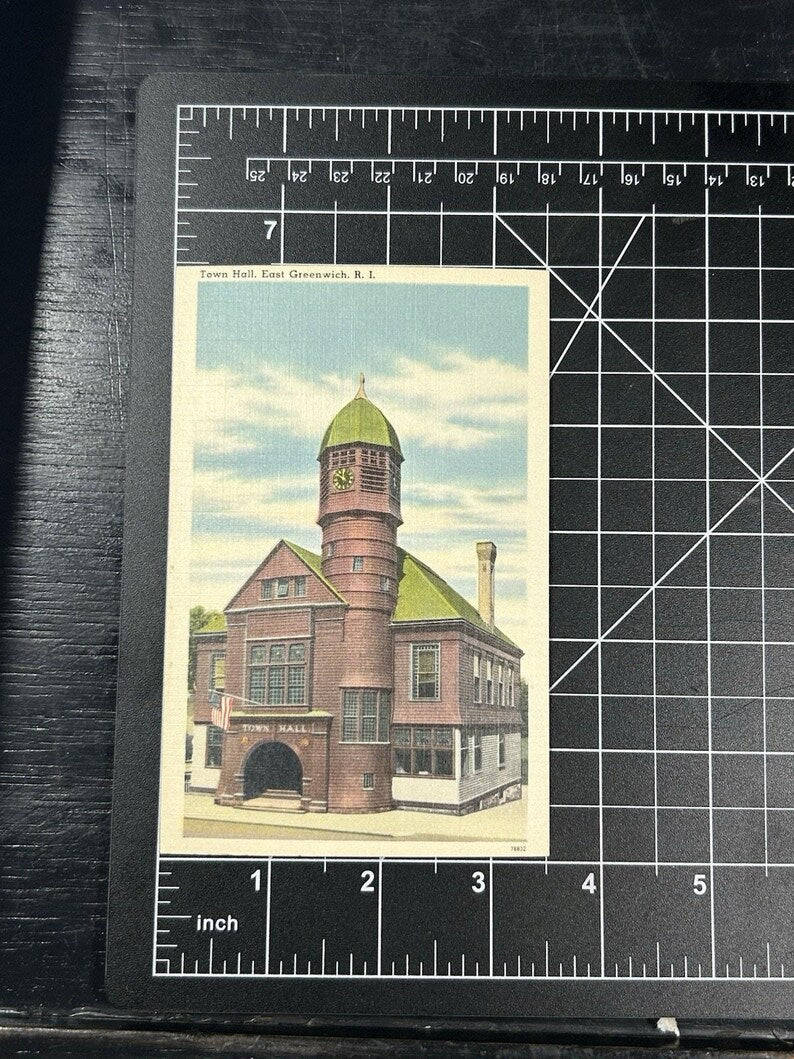1930s East Greenwich RI Town Hall Linen Postcard, Historic Architecture, Vintage Paper Ephemera image 7
