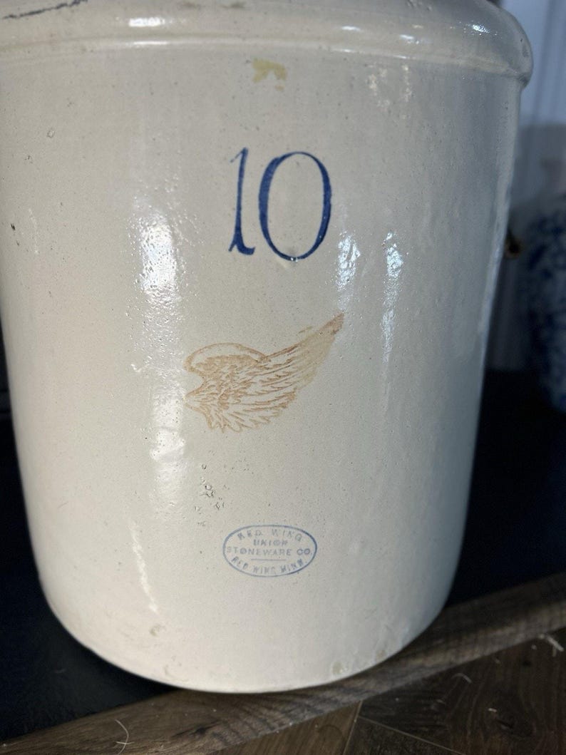 Red Wing 10-Gallon Stoneware Crock, Cobalt '10' & Red Wing Mark, Salt Glaze with Handles image 4