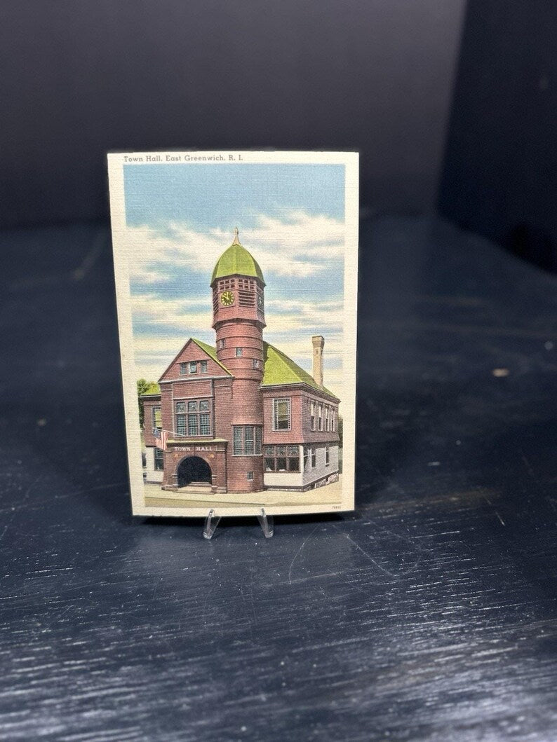 1930s East Greenwich RI Town Hall Linen Postcard, Historic Architecture, Vintage Paper Ephemera image 3