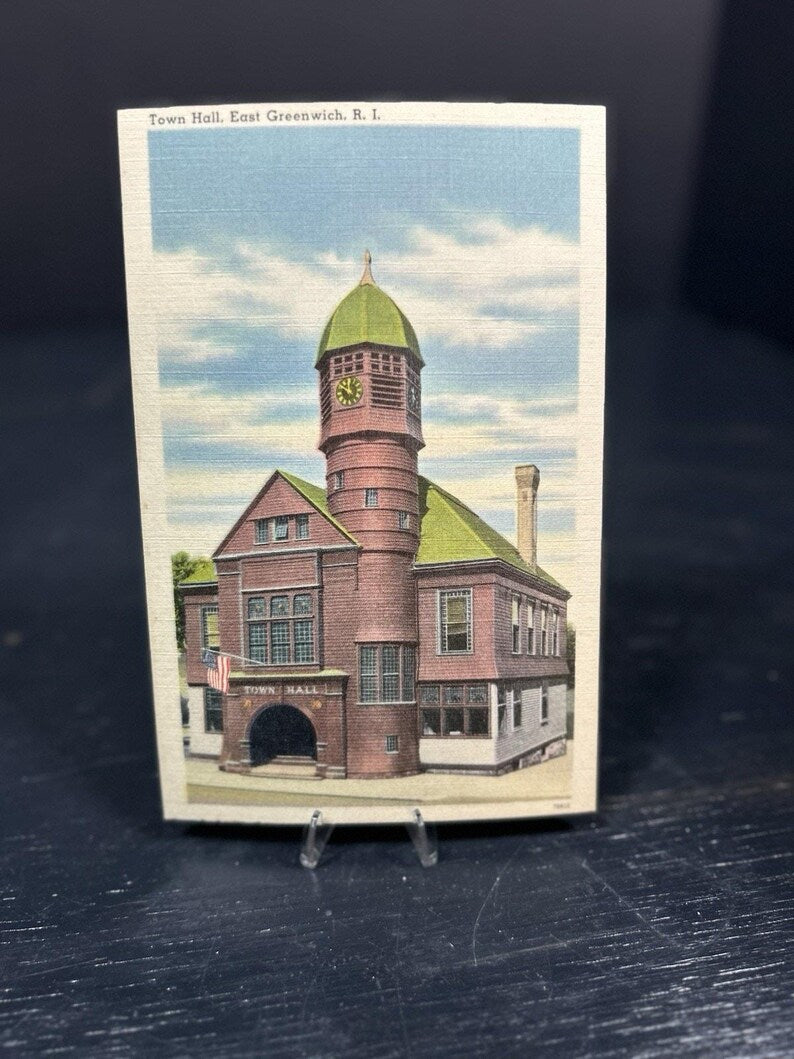 1930s East Greenwich RI Town Hall Linen Postcard, Historic Architecture, Vintage Paper Ephemera image 10