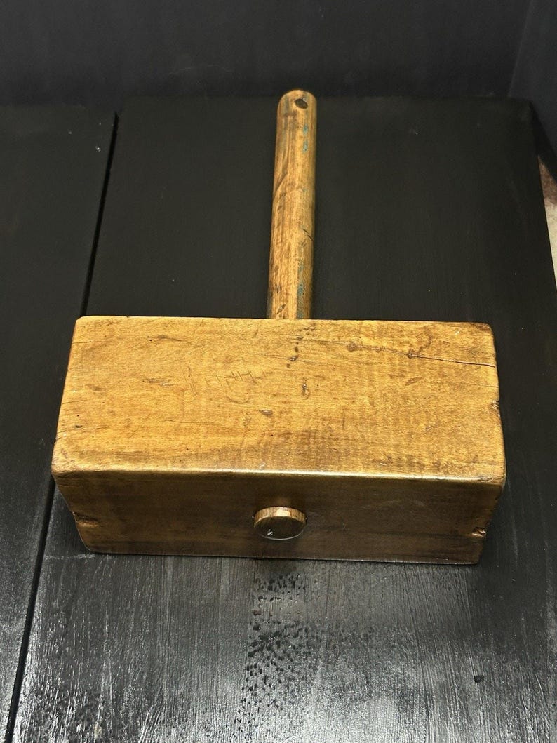 Antique Wooden Carpenter's Mallet, Primitive Joiner's Tool, Early American Woodworking image 9