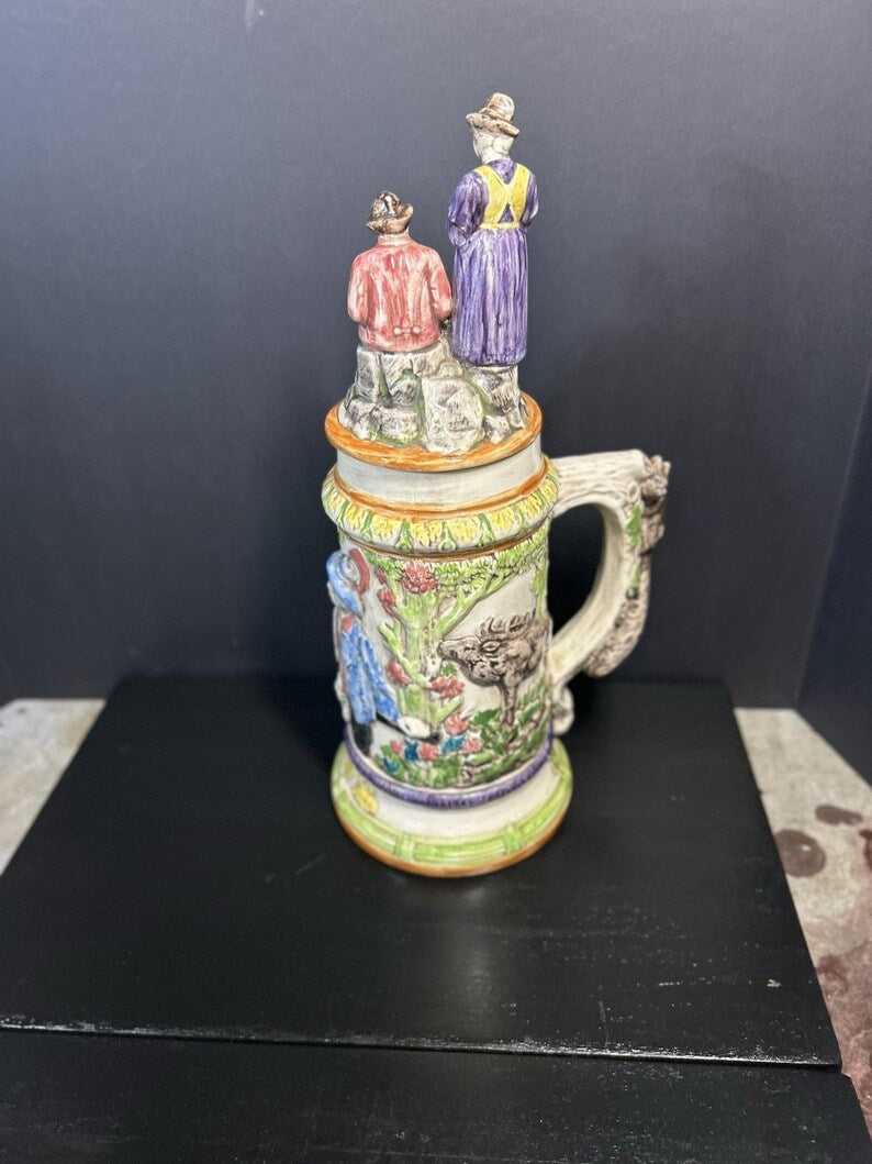 Vintage 1974 Hand-Painted Ceramic Beer Stein, Folk Art Tankard image 6