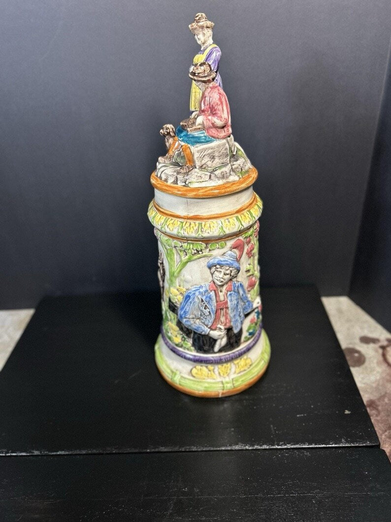 Vintage 1974 Hand-Painted Ceramic Beer Stein, Folk Art Tankard image 10