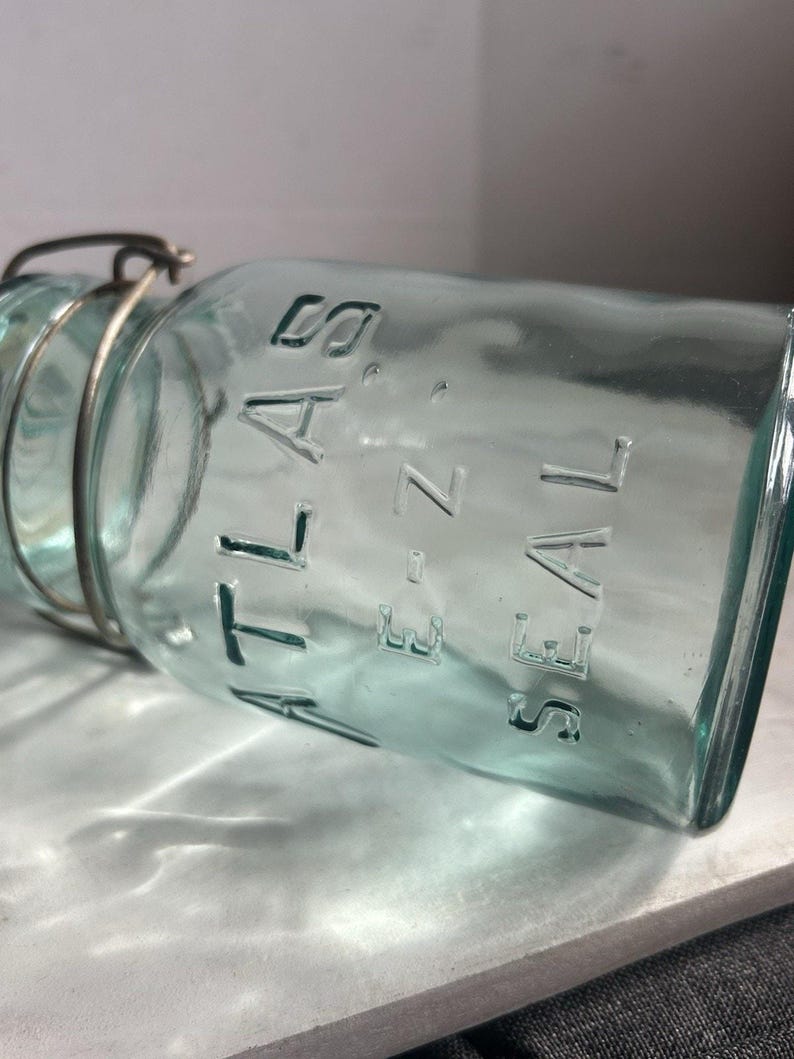 Antique Hazel-Atlas E-Z Seal Quart Aqua Fruit Jar Glass Lid Wire Bail Lightning Closure Mold No. 2 RB 111 image 4