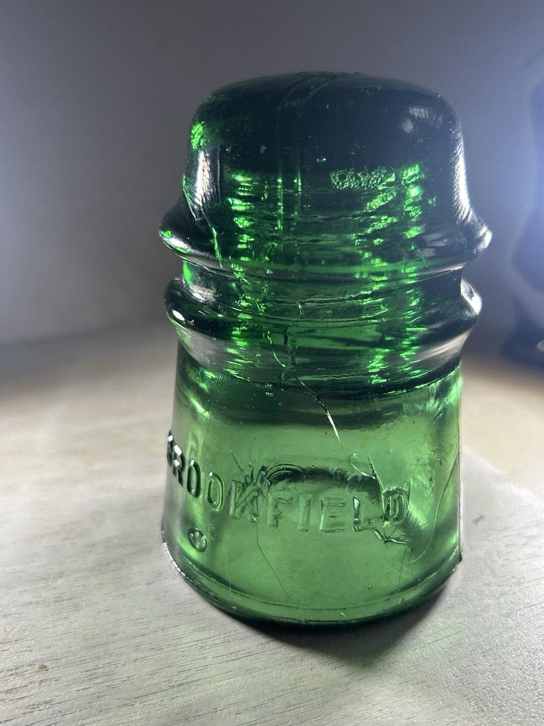 Antique Brookfield CD 145 Emerald Green Insulator Heavy Bold Bubbling Color Gem-Like 1900s image 10