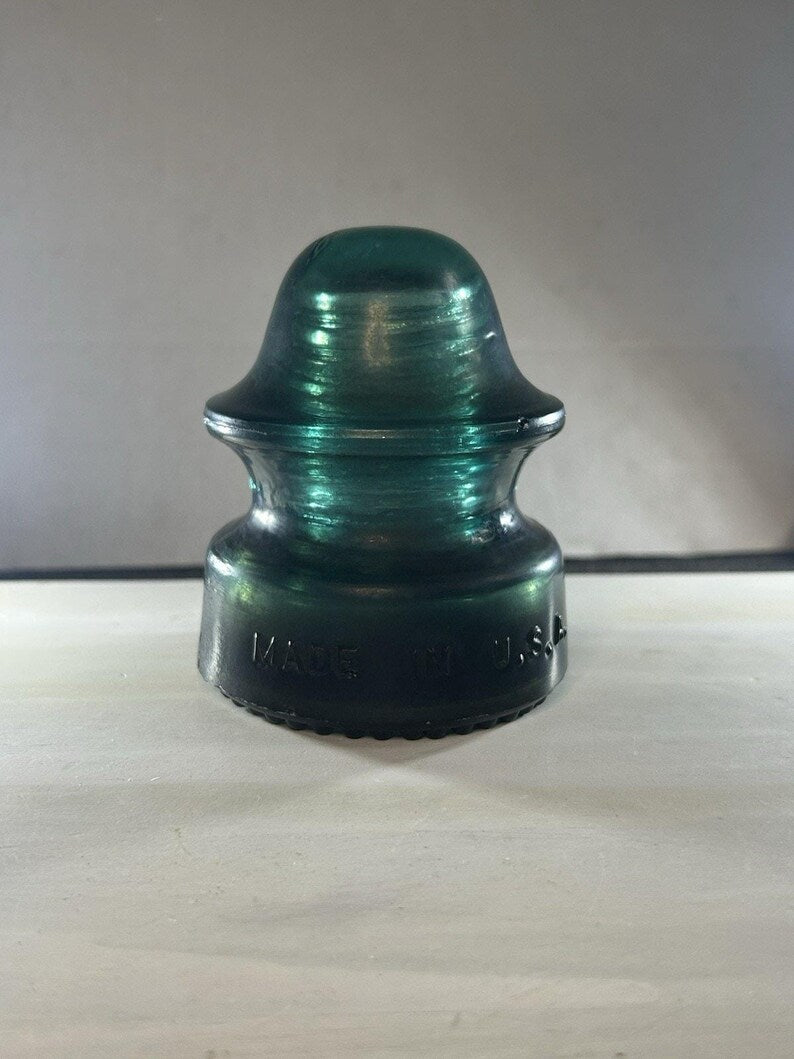 Antique Hemingray No. 20 Deep Green Swirl Insulator Chunky Form Hand-Poured Bubbles Swirl Variations image 5