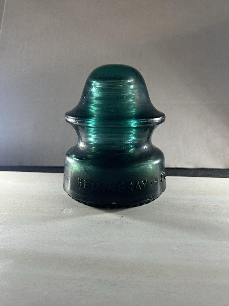 Antique Hemingray No. 20 Deep Green Swirl Insulator Chunky Form Hand-Poured Bubbles Swirl Variations image 6