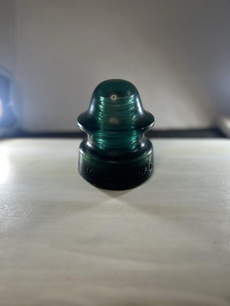 Antique Hemingray No. 20 Deep Green Swirl Insulator Chunky Form Hand-Poured Bubbles Swirl Variations image 9