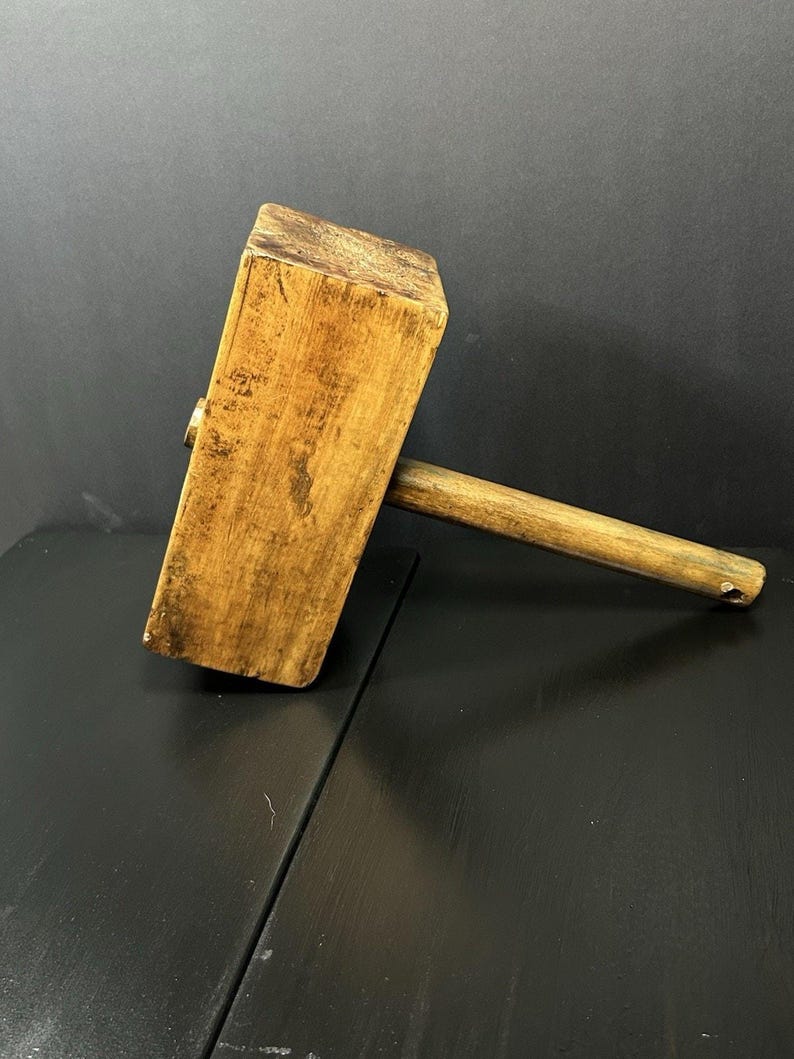 Antique Wooden Carpenter's Mallet, Primitive Joiner's Tool, Early American Woodworking image 1