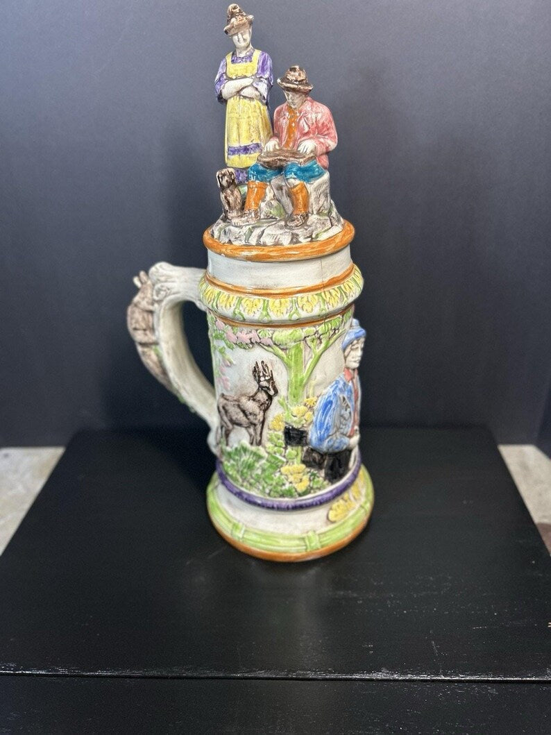 Vintage 1974 Hand-Painted Ceramic Beer Stein, Folk Art Tankard image 9