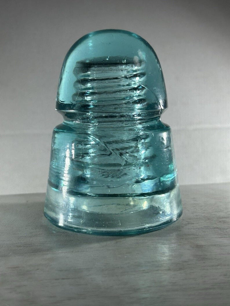Antique Brookfield CD 145 Ice Blue Insulator Great Clarity Light Aqua Tone 4 Inch c.1895-1915 image 5