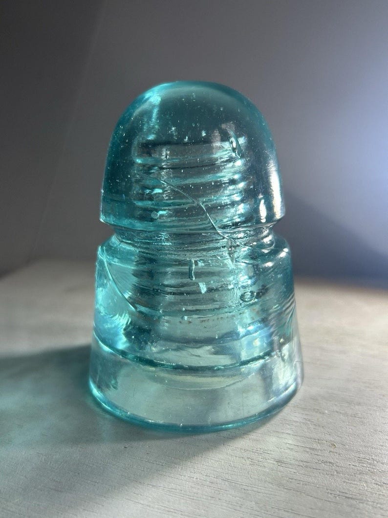 Antique Brookfield CD 145 Ice Blue Insulator Great Clarity Light Aqua Tone 4 Inch c.1895-1915 image 9