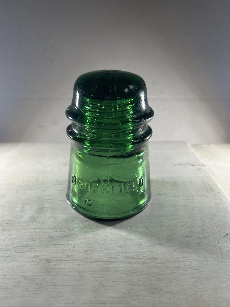 Antique Brookfield CD 145 Emerald Green Insulator Heavy Bold Bubbling Color Gem-Like 1900s image 1