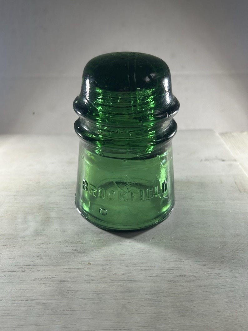 Antique Brookfield CD 145 Emerald Green Insulator Heavy Bold Bubbling Color Gem-Like 1900s image 2