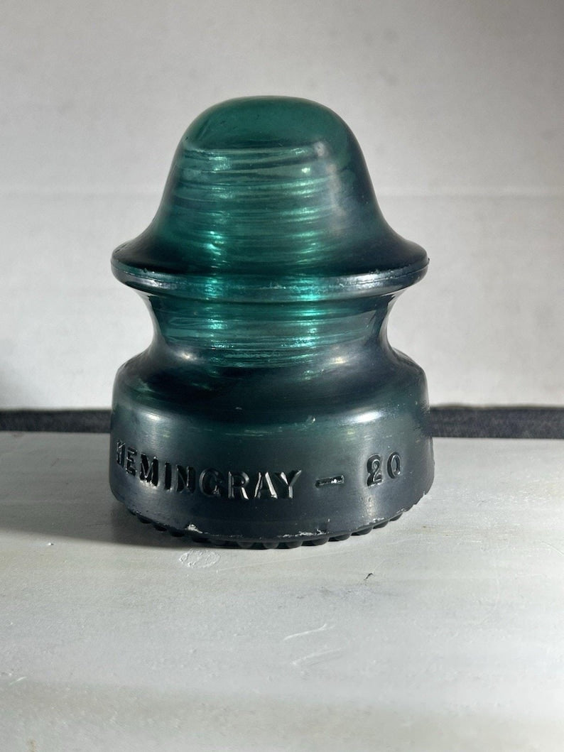 Antique Hemingray No. 20 Deep Green Swirl Insulator Chunky Form Hand-Poured Bubbles Swirl Variations image 1