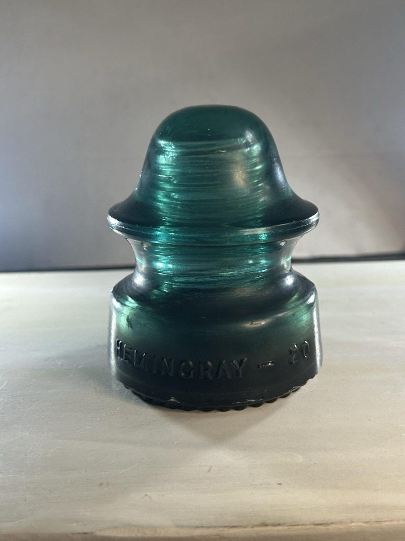 Antique Hemingray No. 20 Deep Green Swirl Insulator Chunky Form Hand-Poured Bubbles Swirl Variations image 2