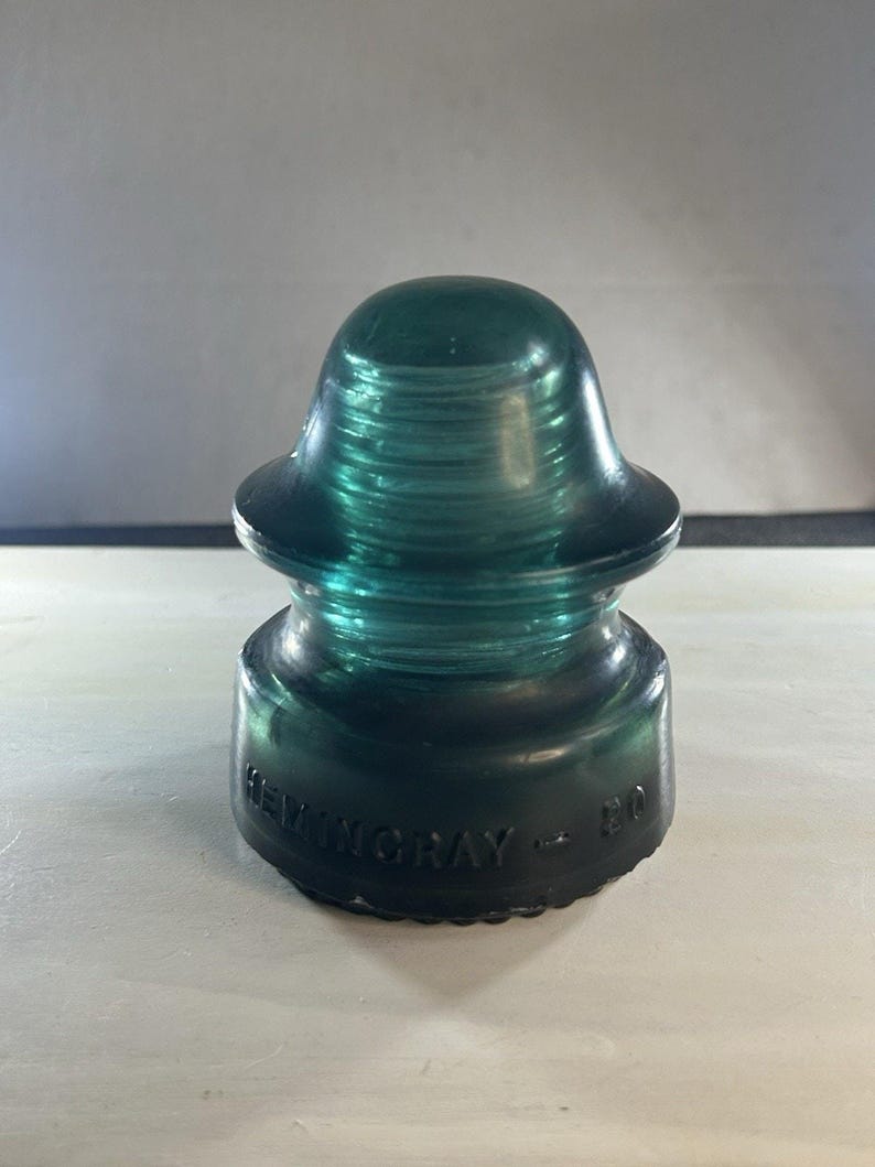 Antique Hemingray No. 20 Deep Green Swirl Insulator Chunky Form Hand-Poured Bubbles Swirl Variations image 3