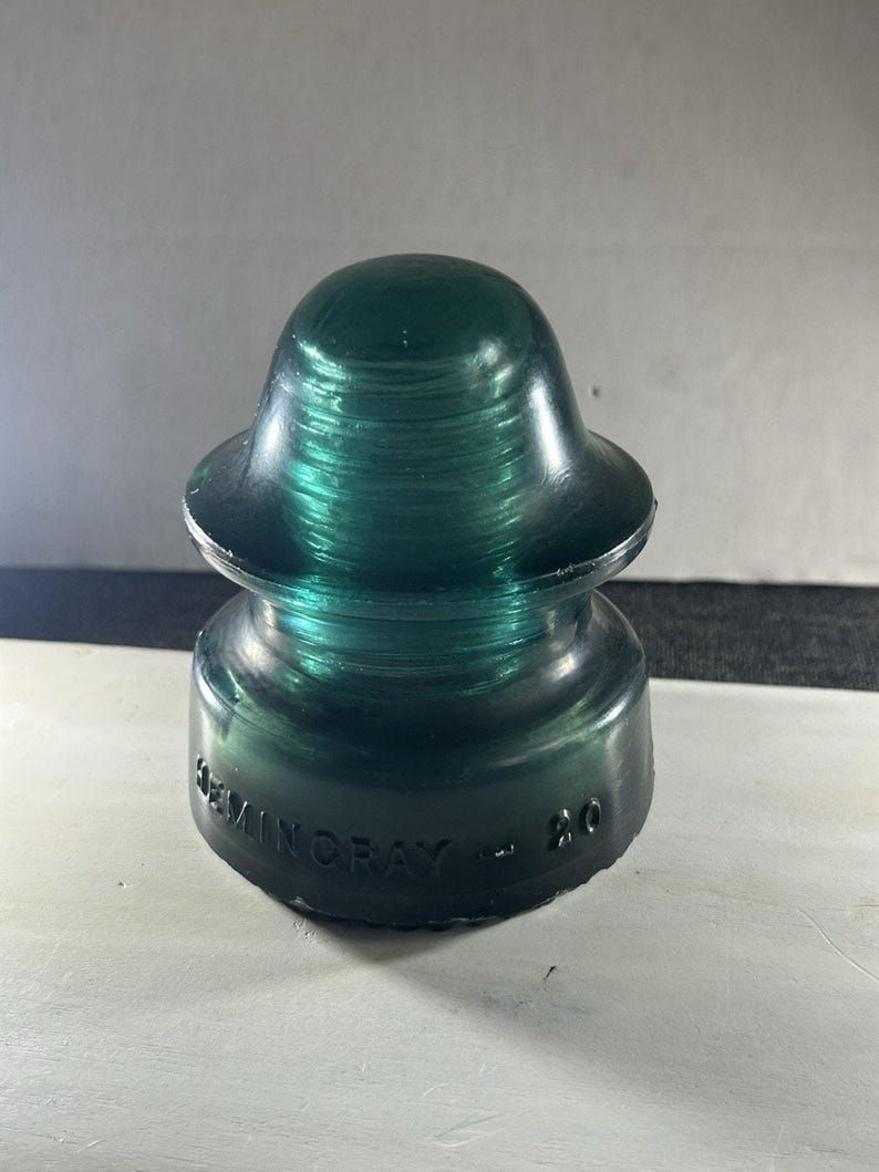 Antique Hemingray No. 20 Deep Green Swirl Insulator Chunky Form Hand-Poured Bubbles Swirl Variations image 7